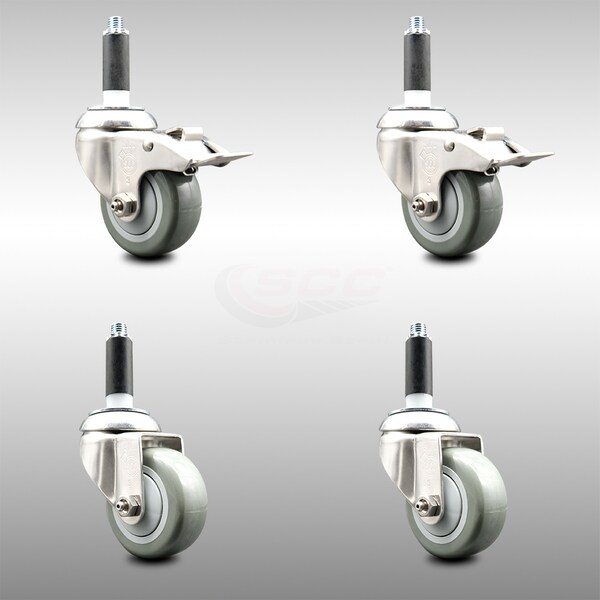 Service Caster 3 Inch 316SS Gray Poly Swivel 7/8 Inch Expanding Stem Caster Lock Brake, 2PK SCC-SS316TTLEX20S314-PPUB-2-S-2-78 - main